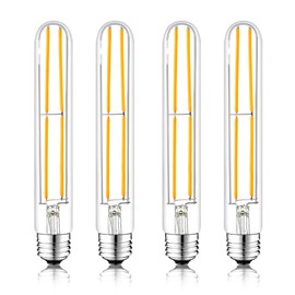 NOVELUX 7.3 Inch E26 Led Bulb 6W Dimmable, 2700k Soft White Edison Bulbs 800LM, Equal 80 Watt Tubular T10 T9 Long Clear Glass Light Bulb for Rustic Pendant Pipe Wall Sconces Chandeliers - 4Pack
