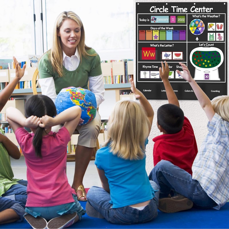 Auchq Circle Time Learning Center Pocket Chart, Heavy-Duty Kids Calendar