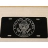 Diamond Etched Army 1A Logo Car Tag on Black Aluminum