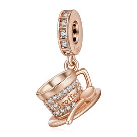 Rimgoris 925 Sterling Silver Charm for women bracelets necklace Rose Gold Coffee Cup Dangle Charms Women Bracelet Charm Gift