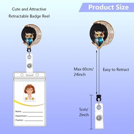 Bling Black Owl Crystal Badge Reels Retractable Rhinestone Badge Holder ID Name Badge Reels with Alligator Swivel Labels Indexesand Stamps ID Badge Clip for Teacher Worker Nurse Gift