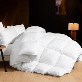 DOWNSTORIA Feather Down Comforter Full Size Duvet Insert, All Season True Baffle-Box Noiseless Bedding Comforters, Soft Hotel Collection Bed Comforter, Medium Warmth - White, 82 X 86 in.