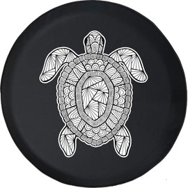 Funny Spare Tire Wheel Cover for Camper SUV Trailer Truck RV JP Thick PVC Leather | Mandala Sea Turtle Black 29 Inch