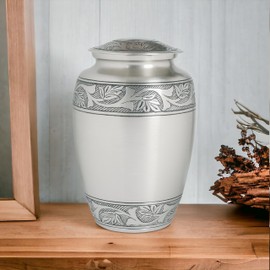 Lightnpro Pewter Cremation Urn for Human Ashes Adult, Hand Crafted Cardinal Burial and Funeral Memorial Keepsake with Elegant Finish & Screw Top Lid - 10 Inch - Silver