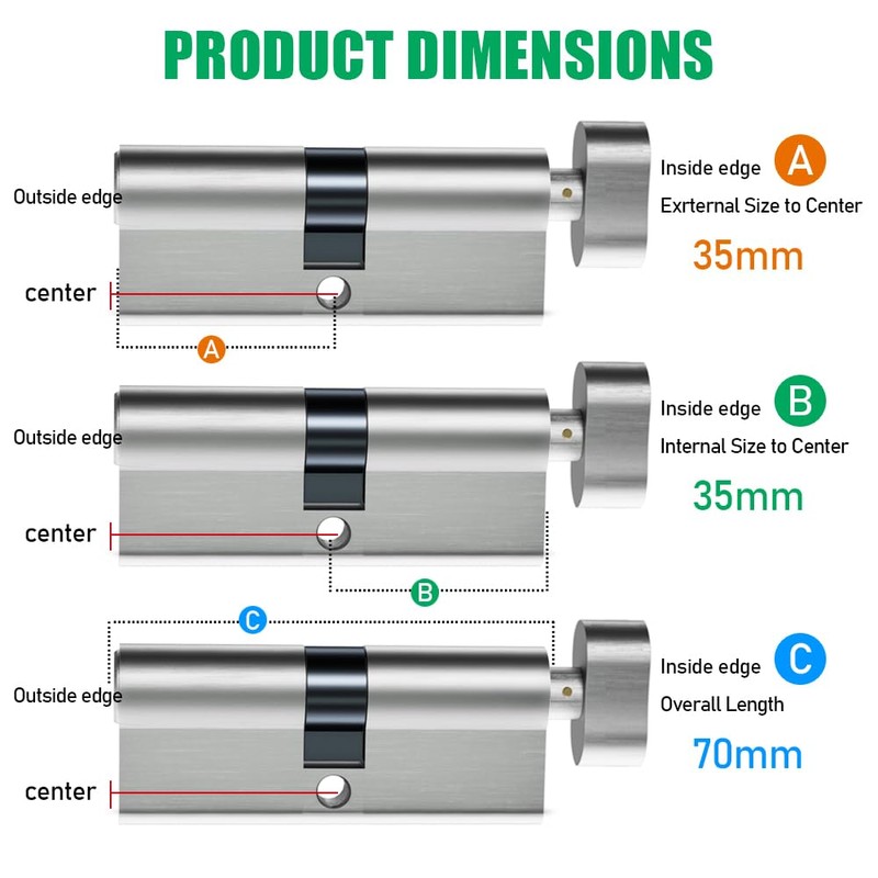 SISAV 35/35T Thumb Turn Euro Lock Cylinder(70mm),Brass Material,Nickel Surface Treatment,High