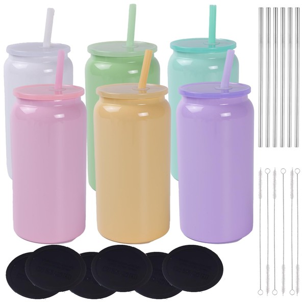 QUIXELL-SH 6 Pack 16oz Stainless Steel Cups with Lids, Straws