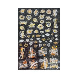 Autumn Palm Maple Leaf Banana Beach Flamingo Fish Self Adhesive 3D Nail Stickers F659 Laser Gold White Nail Wraps Stickers Manicure Supplies for Women Nails Full Long Lasting Easy Apply and Remove