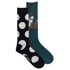 K. Bell Golf Crew Socks Box-2 Pairs-Fun Sport Classic Novelty Gifts, Down to Par Tee (Black), Men's Shoe Size: 6-12