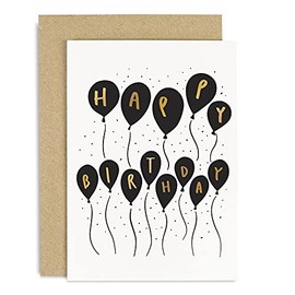Old English Co. Happy Birthday Card - A6 Gold Balloons | Perfect for Friends or Family Members | Happy & Funny Adult Occasion Cards | Suitable for Men & Women | Blank Inside & Envelope Included