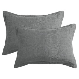 HOMBYS Quilted Pillow Shams King Size Set of 2-Modern Style Coin Pattern Pillow Cover with Envelope Closure-Durable, Soft and Breathable(King-20"x36", Dark Grey)