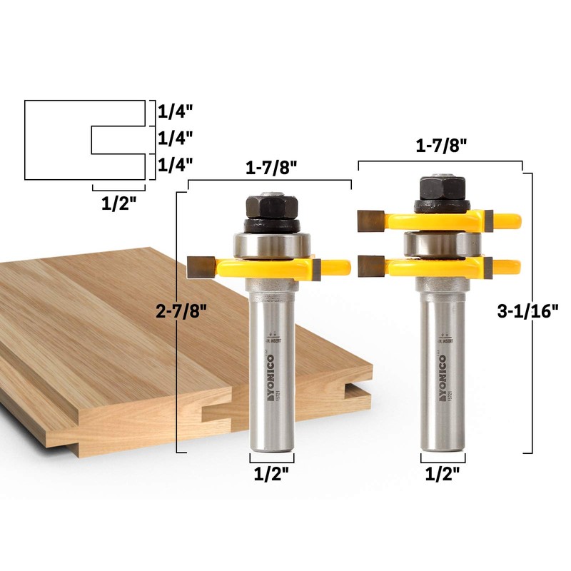 YONICO Tongue and Groove Router Bits Set 3 Bit 3/4-Inch
