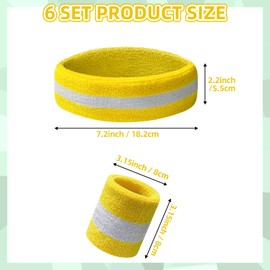 18 Pcs Sweatbands Wristbands Set Include 6 Striped Sweat Terry Cloth 12 Wrist Sports Athletic Gym 80s Athletic Sweatbands for Women Men Gym Party