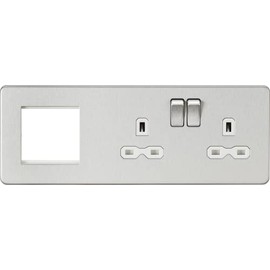 Screwless 13A 2G DP Socket + 2G Modular Combination Plate - Brushed Chrome