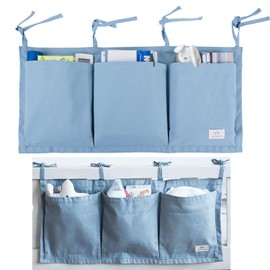 Bedside Storage Basket, Bed Storage Box, Children's Bed Storage Bag, Hanging Storage Bag for Toys, Books, Bottles, Nappy Pads, Remote Controls, 68 x 33 cm (Blue)