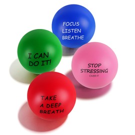 Ainiv Anti-Stress Toy Balls, 4 Pieces Stress Ball with Text, 6 cm Diameter Foam Stress Relief Balls, Stress Relief Toy for Children Adults Party Bag Party Favours Children's Birthday Christmas