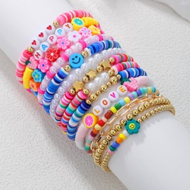 BFFAEAE Friendship Bracelets Heishi Surfer Clay Bead Bracelets Stack Beaded Stretch Bff Bracelet for Women Boho Stackable Bracelets Preppy Beach Jewelry Party Favors