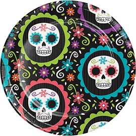 Creative Converting Day of The Dead Dessert Plates, 7", Multi-color