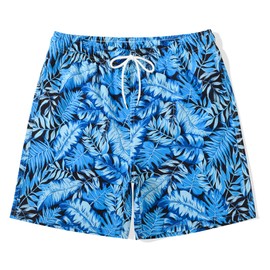 MADHERO Mens Swim Trunks Vintage Floral Quick Dry Beach Shorts Bathing Suit with Mesh Lining Blue Black Leaves Size 2XL