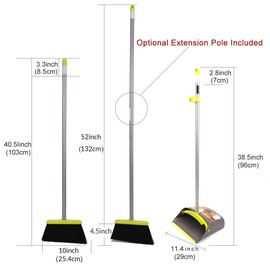 TreeLen Broom and Dustpan Set, TreeLen Broom with Dust Pan with Long Handle Combo Set for Office and Home Standing Upright Sweep Use with Lobby
