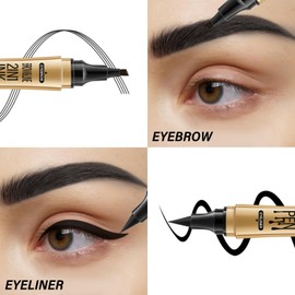 Boobeen Liquid Eyebrow Pen Eyeliner Dual-ended, 4 Tip Eye Brow Pencil Ink Liner Kit for Matte Eye Makeup, Glides on Smoothly