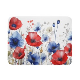 Patriotic Poppies Dish Drying Mat for Kitchen Counter 18x24,4th of July Independence Day Poppy Flowers Absorbent Fast Dry Washable Microfiber Rack Pad Protector for Tabletop Sink Holiday Deor