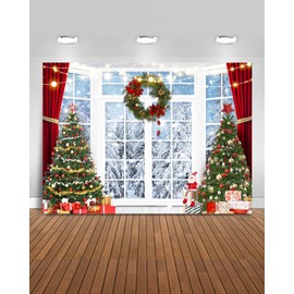 Mocsicka Christmas Window Backdrop for Photography Winter Snow Scene Xmas Christmas Party Decorations Merry Christmas for Photography Photo Booth Props (White, 7x5ft(82"x60"))