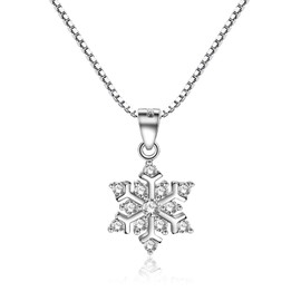 Candyfancy Snowflake Necklace Women's 925 Silver Chain with Snowflake Pendant for Women and Girls Crystal Zirconia Necklace, Jewellery Gift for Christmas, Cubic Zirconia, No Gemstone
