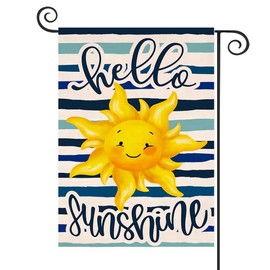 YBTLhome Hello Sunshine Summer Garden Flag 12x18 Vertical Double Sided Stripe Sun Farmhouse Holiday Outside Decorations Burlap Yard Flag