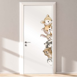 WANDKIND Door Sticker Children's Room | Hand-Drawn | Sticker Doors Nursery | Baby Room Door Sticker Decorative Wall Decoration (Door Handle Left, T104 Forest Animals)