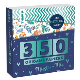 350 Origami Papers, Pattern Mix: 350 Folding Papers (14 x 14 cm, 80 g/m²), in 25 Designs, 50 of which Papers with Metallic Foil, 20 Pages Origami Basic Course, Soft Cover