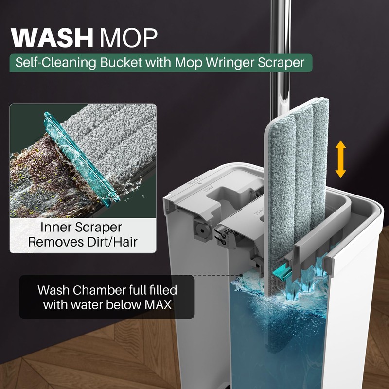 JOYMOOP Mop and Bucket with Wringer Set, White Flat Squeeze