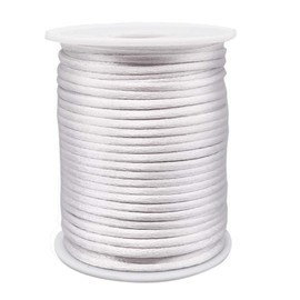 INSPIRELLE 3mm White Satin Cord Rattail Silk Cord Chinese Knot Thread for Jewelry Making, 50 Yards Spool