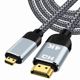 Micro HDMI to HDMI Cable, Micro HDMI to HDMI Converter Cable 2M 4K 60Hz High Speed 18Gbps Bi-Directional Transmission, Aluminum Housing/Nylon Braided Support HDR 3D ARC Support Go Pro 7 6