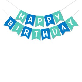Blue Green Happy Birthday Banner, DIY Teal Ocean Theme Birthday Party Supplies, Reusable Blue Multi Color Celebration Garland Banners Decorations for Teens, Boys, Girls, Adults
