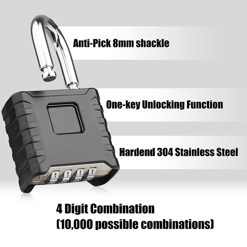 Security Padlock 4 Digits Resettable Combination Lock Stainless Steel for