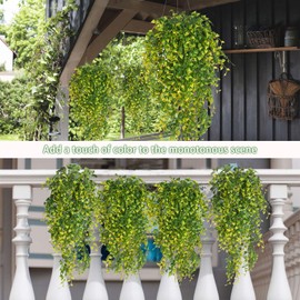 Artificial Hanging Plants 4PCS 33Inch Fake Hanging Plant Faux Ivy Leaves Greenery Vine UV Resistant Wall Plants for Indoor Outdoor Home Wedding Patio Office Garden Spring Easter Party Decor(Yellow)