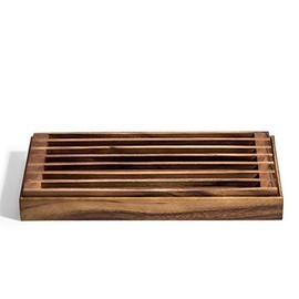 Kalmar Home Acacia Wood Three-in-One Trivet and Bread Crumb Catcher Tray, 15.5" x 8.25" x 1.5"