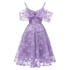 Womens Vintage Lace Floral Wedding Party Dress Short Aline Cocktail Swing Dress (Large, Lavender)