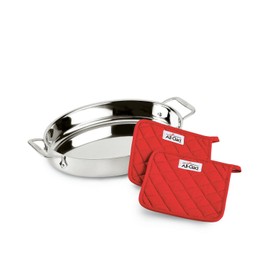 All-Clad Stainless Steel 15" Oval Baker with Pot Holders
