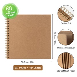 AIOR Photo Album for DIY and Gluing, DIY Spiral Album 80 Pages, Photo Albums Scrapbook 30.5 x 30.5 cm, Photo Book for Baby Valentine's Day Birthday Anniversary Gift (Khaki)