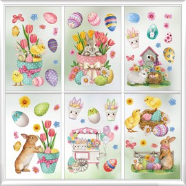 Easter Window Clings for Glass Windows: Happy Easter Bunny Window Stickers Double Sided with Cute Rabbits Eggs Decorations - Christian Easter Party Supplies for Home Office Classroom Decor 9 Sheets
