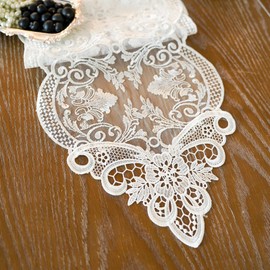 ARTABLE Lace Table Runner Dresser Scarf Macrame Embroidered Table Runners with Exquisite Flower Vintage Shabby Chic for Wedding Holiday Dinning (10 x 47 Inch, Offwhite-2)