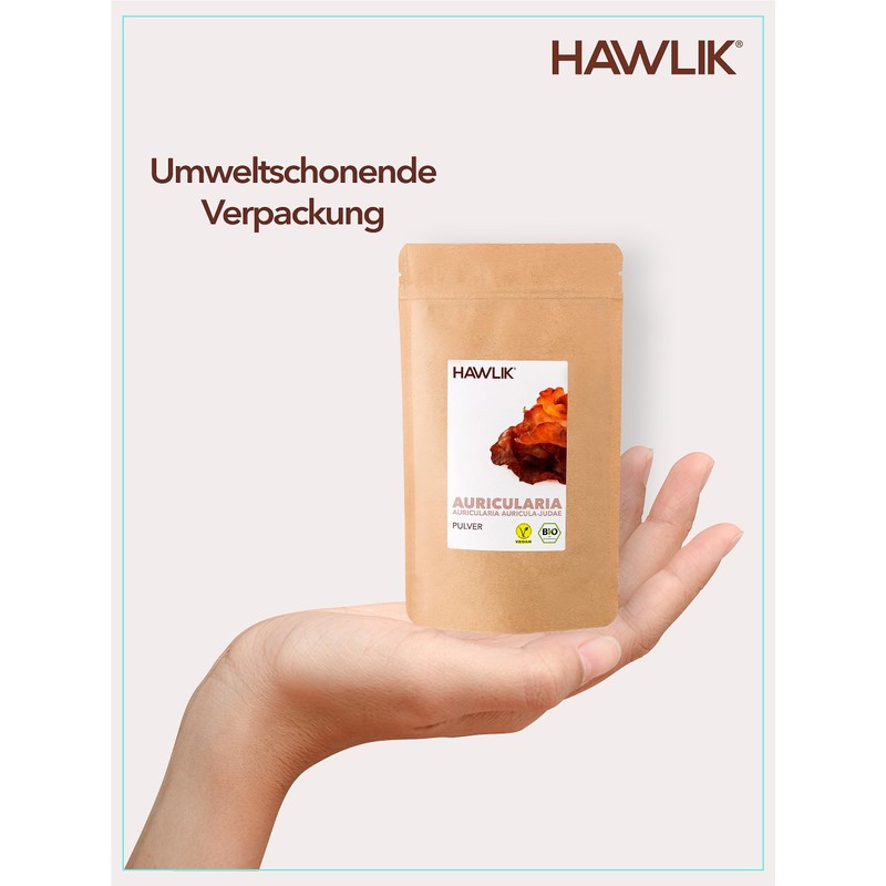 HAWLIK Vital Mushrooms Auricularia Powder, 100 g in Stand-Up Bag,