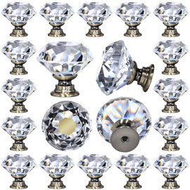 DEELF OUTLET 12 Packs Crystal Cabinet Knobs Drawer Pulls and Knobs Diamond Dresser Handles Crystal Pulls for Drawers - 30 mm Clear Glass Cabinet Knob with Bronze Base