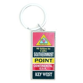 World By Shotglass Key West Florida Buoy Rectangular Metal Keychain 2.25" X 1.25", Multi Color, 2.5" X 1.25"x 0.06"