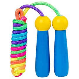 Jump Rope Set for Kids, Adjustable 8.5ft Cotton Rope, Colored Wooden Handles, Silica Gel Protection, Outdoor/Indoor Fitness Toy, Ages 5-12 (blue)