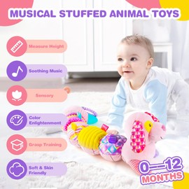 Koty Baby Toys 6-12 Months, Pink Puppy Musical Stuffed Animal Toys, Infant Toys with Multi-Sensory Crinkle, Rattle and Textures, Tummy Time Toys 0-3-6-12 Months Baby Boy Gifts Baby Girl Toys (Pink)