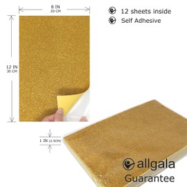allgala 12 Pack Self-Adhesive Glitter EVA Foam Paper 8 x 12inch Sheets-Gold Color Self Adhesive - Perfect for Kids Art Craft Projects and Classrooms or Cosplay DIY Cutters Card Party Decoration