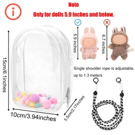 Tinoaly Clear Figure Display Case, Protective Case for Plush Doll Storage Bag Portable Crossbody PVC Hanging Doll Cover Pouch with Keychain for 15cm Dolls Accessories (White)