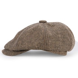 KeepSa Newsboy Style Plate Cap Peaked Cap Men Women - 8 Panel Peaky Herringbone Tweed Retro Flat Cap Bat Cap Gatsby Cap - 56 cm, Coffee, coffee
